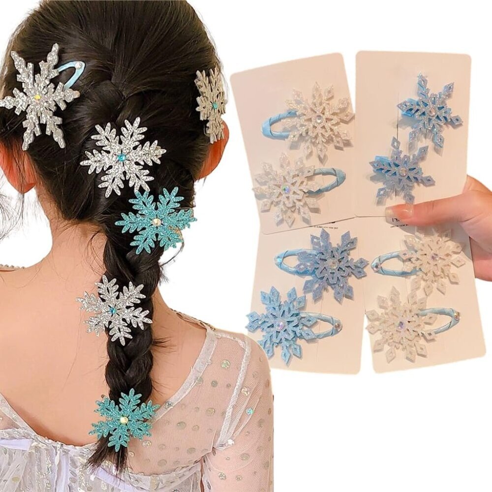 8PCS Snowflake Hair Clip Blue White Christmas Hair Accessories for Women Xmas Bo